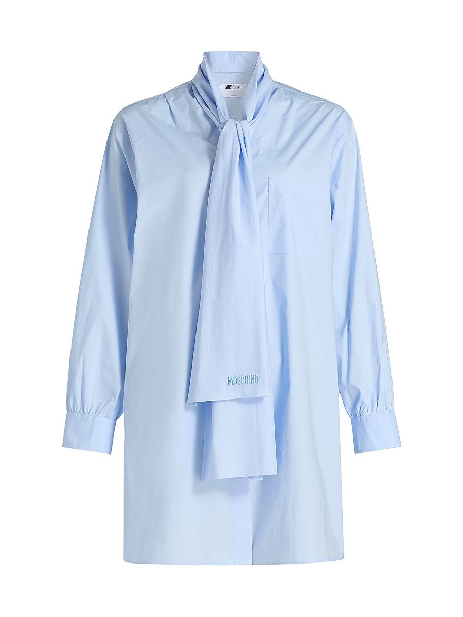 Women's Stretch-Cotton Tieneck Shirtdress - Multi Light Blue - Size XL