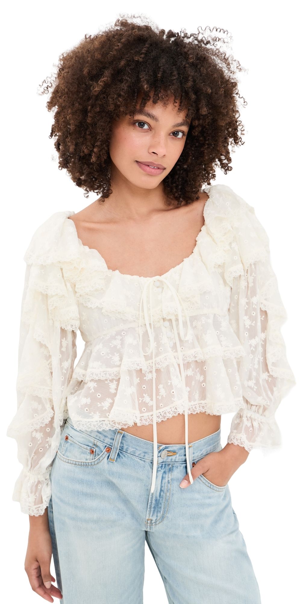 For Love & Lemons Lilou Blouse Cream M
