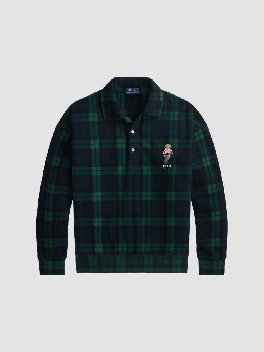 Polo Ralph Lauren Men's Polo Bear Blackwatch Check Fleece Sweater - Blackwatch - Size XXL