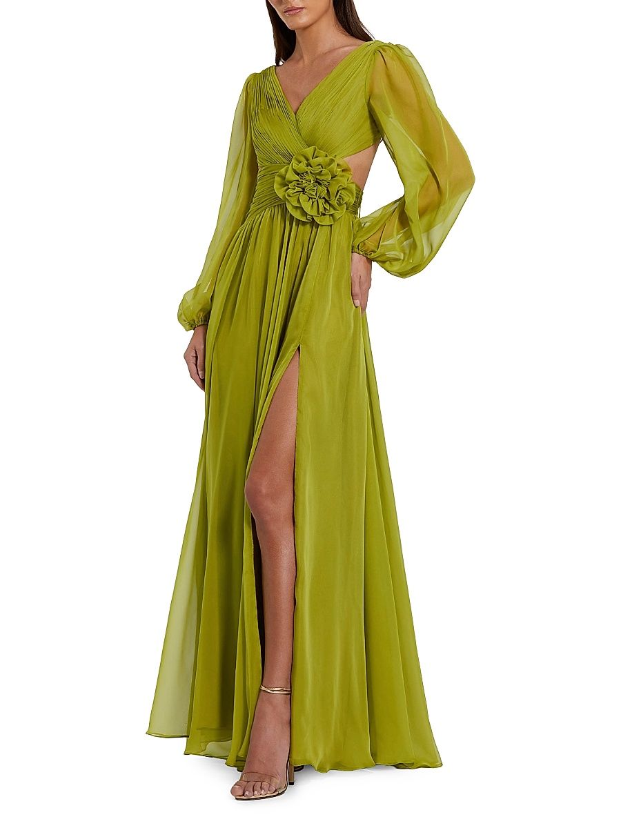 Women's Ruched Chiffon A-Line Gown - Apple Green - Size 12