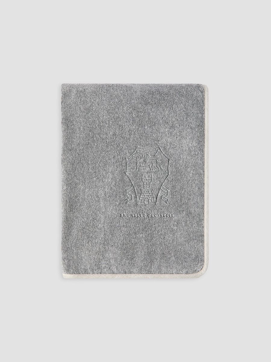 Brunello Cucinelli Cotton Terrycloth Towel with Embroidery - Light Grey