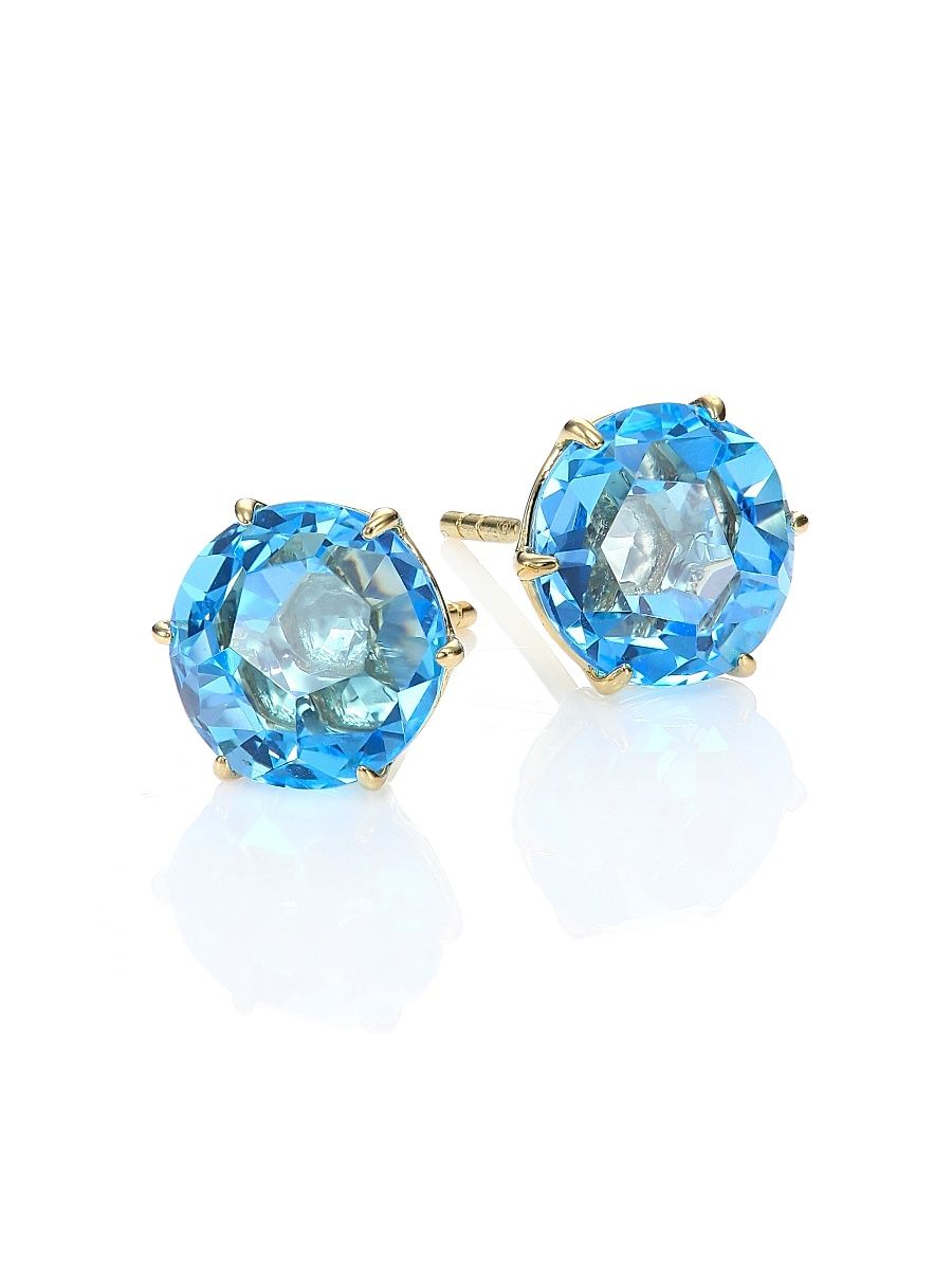 Women's Rock Candy Swiss Blue Topaz & 18K Yellow Gold Medium Stud Earrings - Swiss Blue Topaz