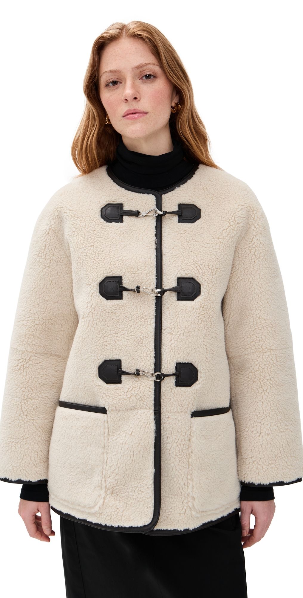 DUNST Collarless Buckled Shearling Jacket Cream L