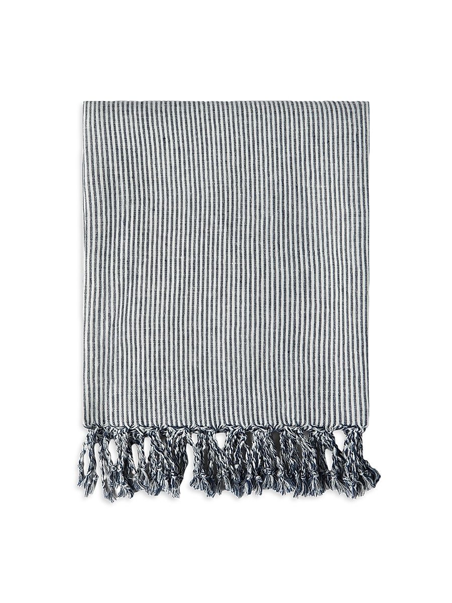 Striped Linen Lightweight Throw with Fringe - Beige