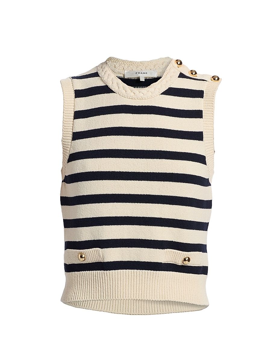 Women's The Harbor Striped Cotton-Blend Sleeveless Top - Navy Multi - Size Large