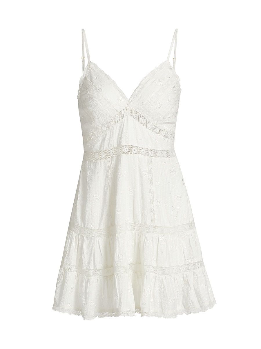 Women's Solbina Embroidered Cotton A-Line Minidress - White - Size Medium