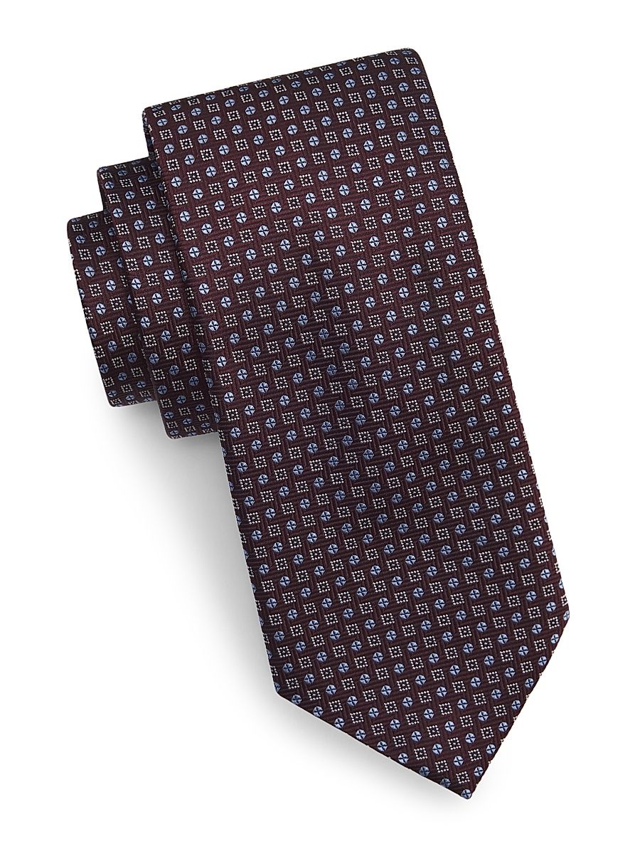 Men's Geometric Woven Silk Tie - Red