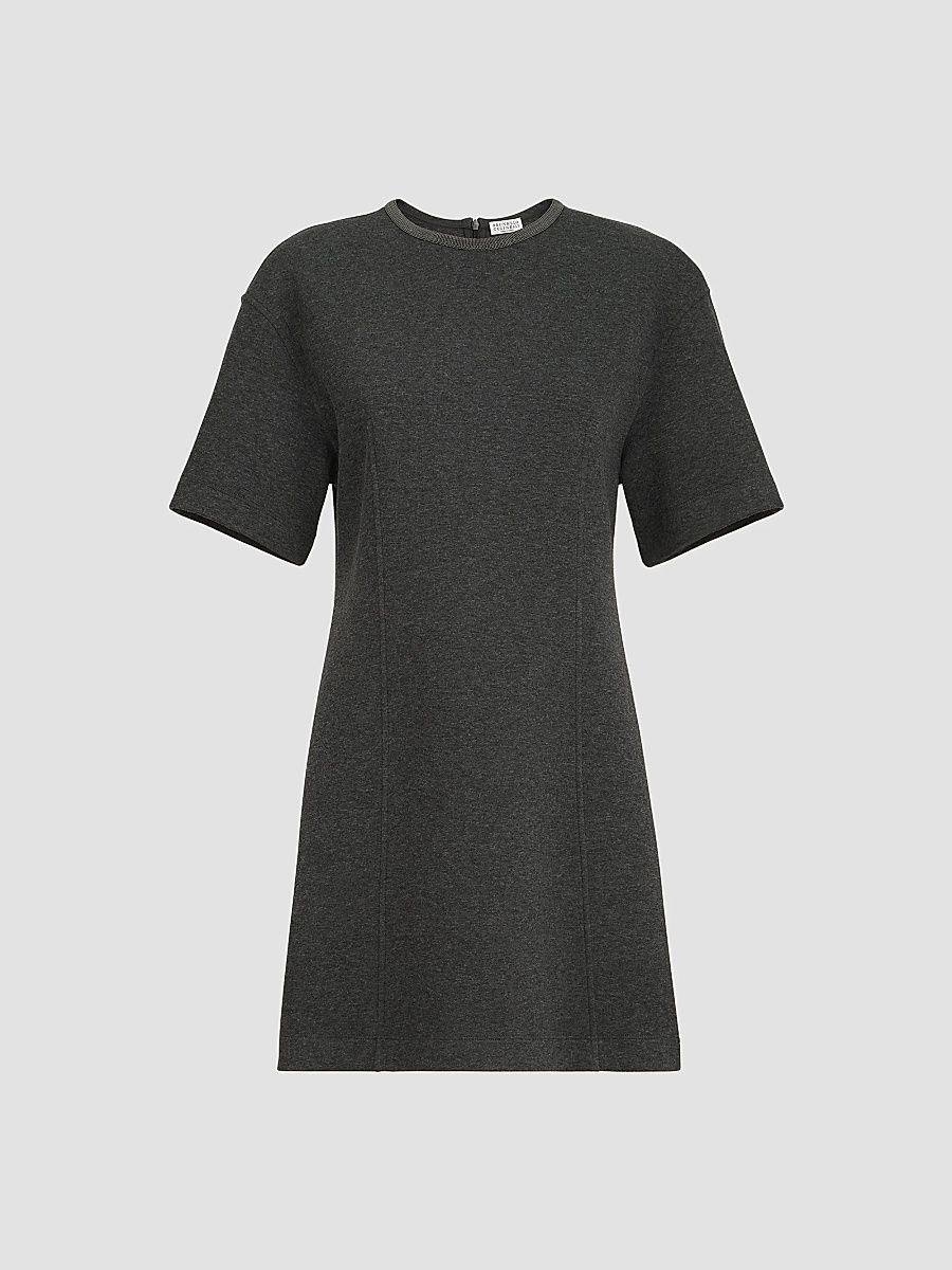 Women's Techno Cotton and Cashmere Interlock T-Shirt Dress - Anthracite - Size Small