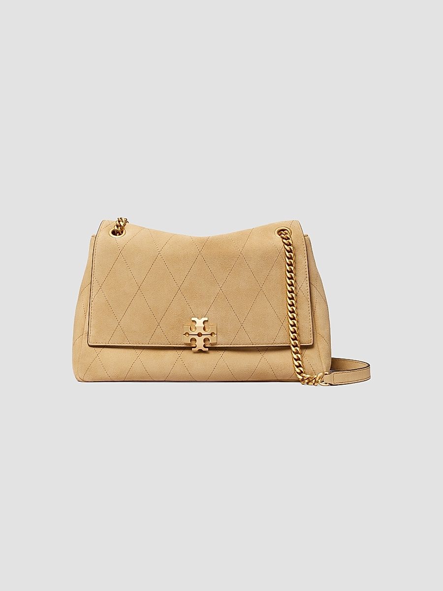 Women's Charlie Quilted Suede Large Shoulder Bag - Stone