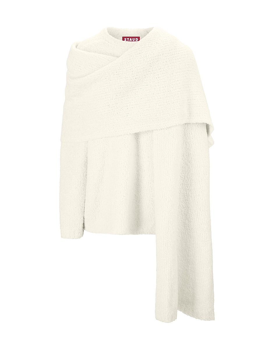 Women's Siren Scarf-Detailed Bouclé Yarn Sweater - Ivory - Size Large