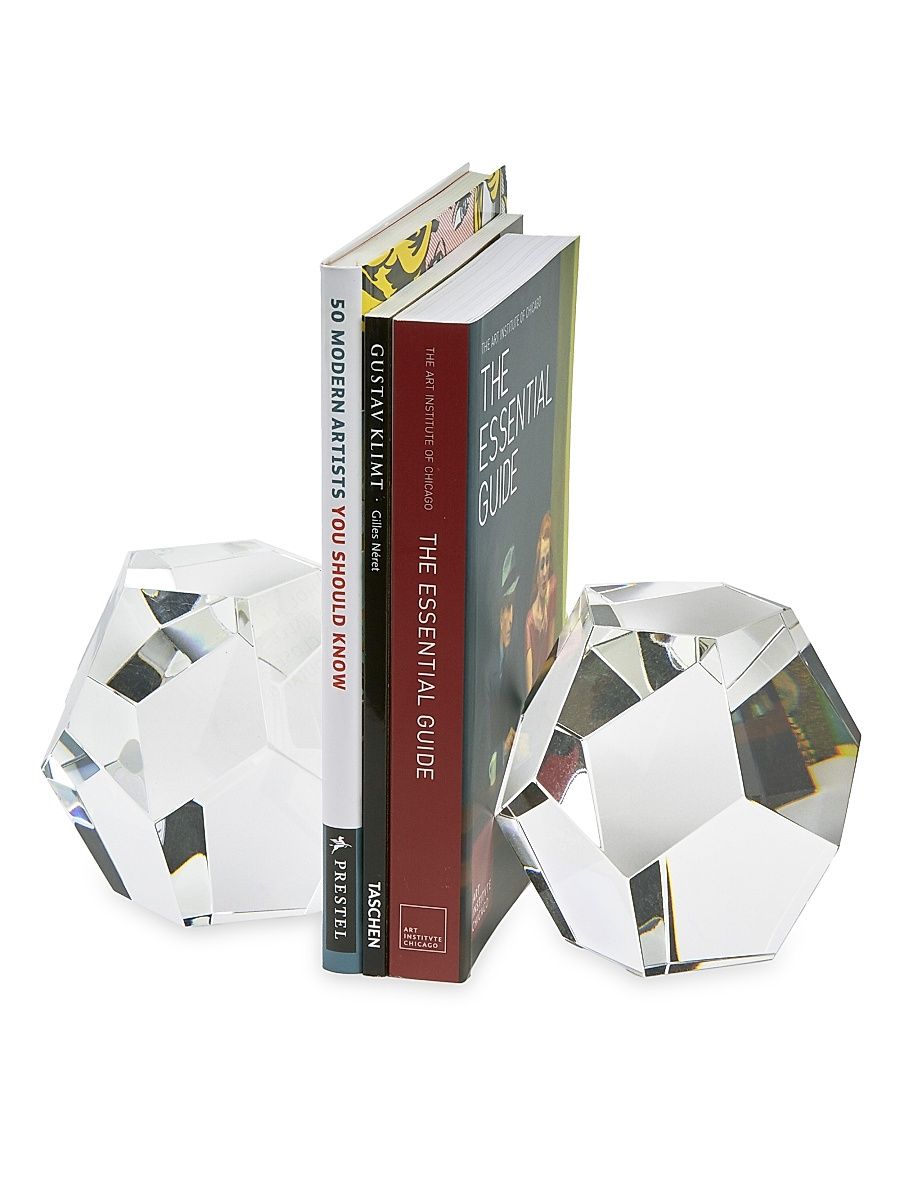 Clear Crystal Faceted Diamond Bookends - Clear