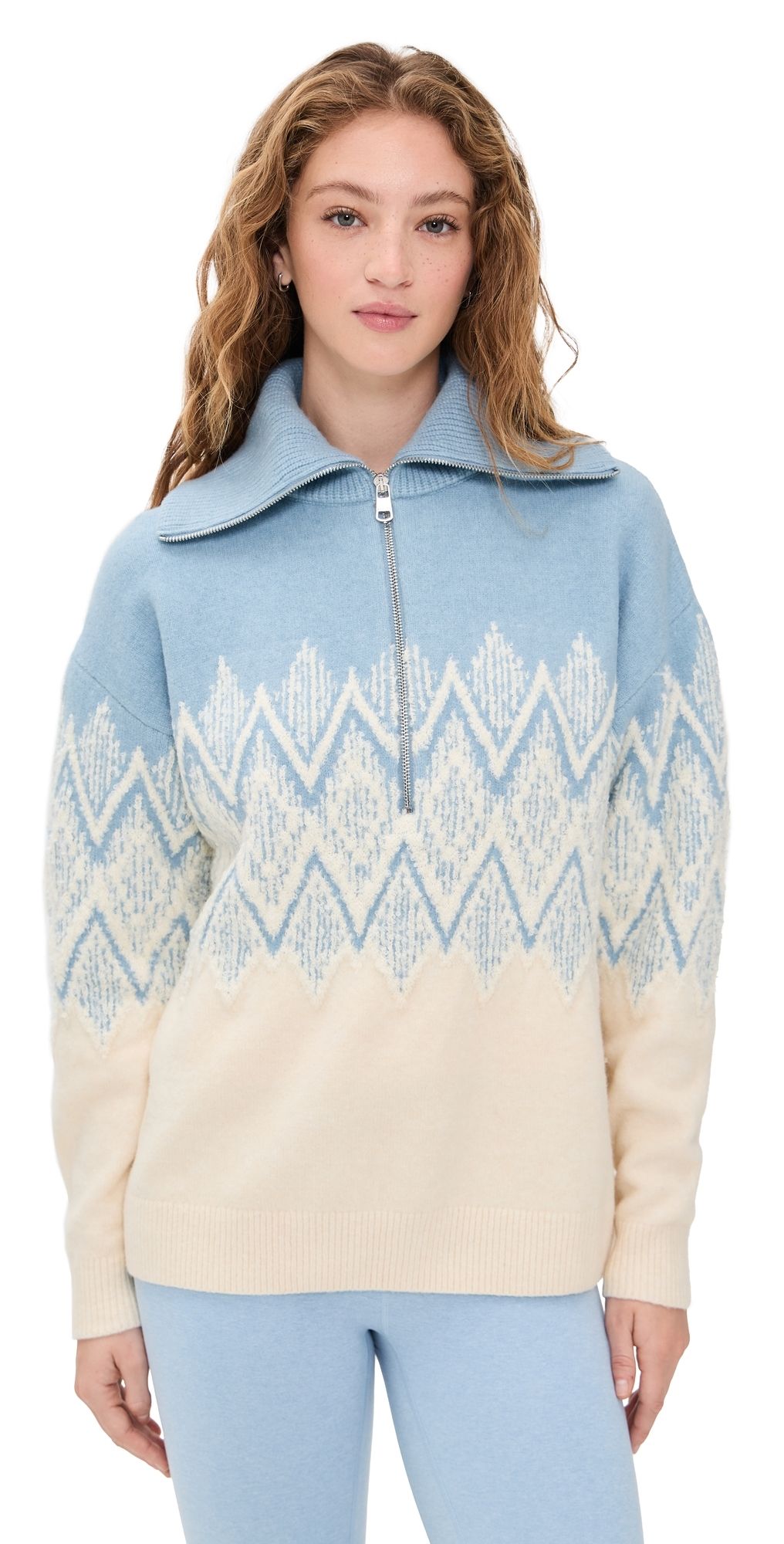 Varley Hedda Fair Isle Half Zip Pullover Ashley Blue XL