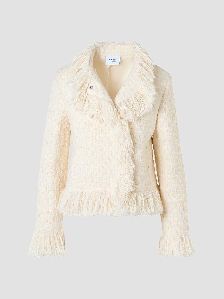 Women's Bouclé Tweed Wool-Blend Jacket - Winter White - Size 4