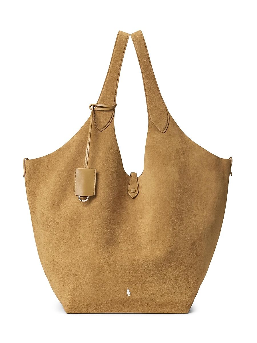 Women's Large Polo Play Suede Tote Bag - Caramel