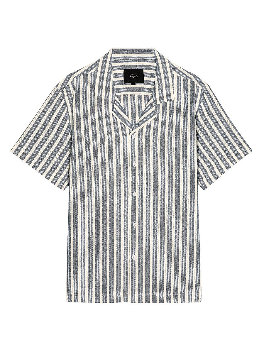 Men's Striped Cotton Camp Shirt - Marine White Stripe - Size Small
