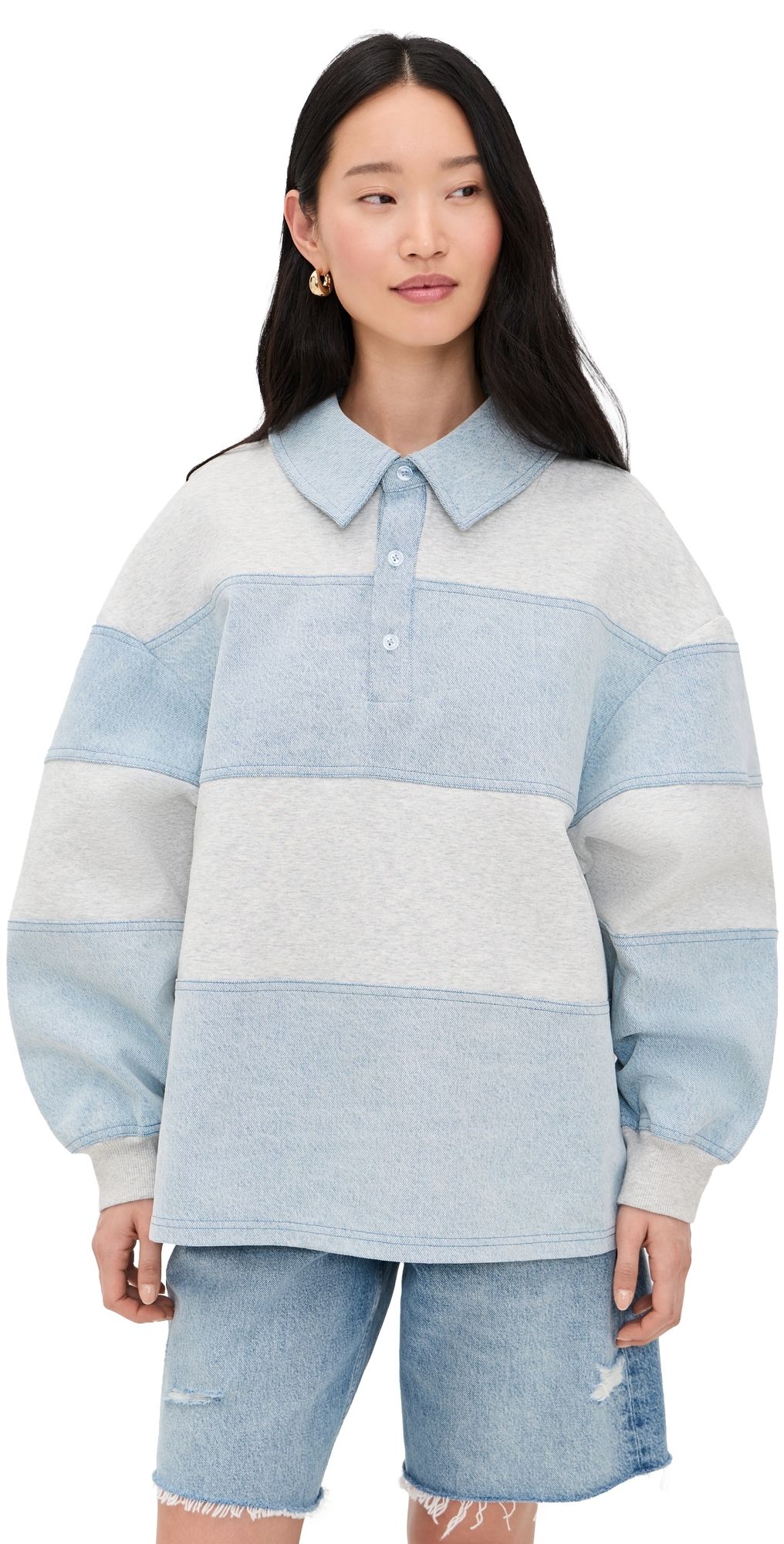 SER. O.YA Cher Mixed Media Pullover Light Grey/Coastline XL