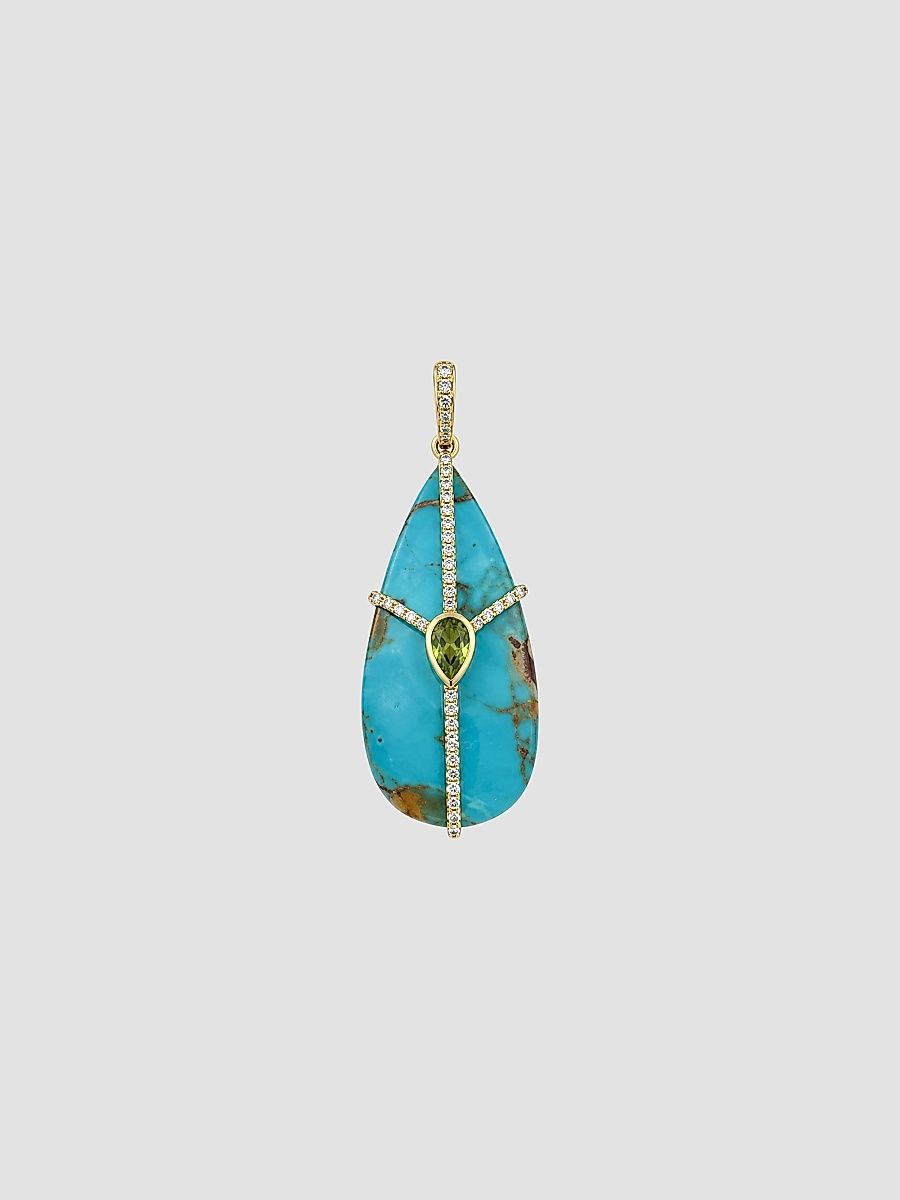 Women's 14K Yellow Gold, Turquoise, Peridot & 0.10 TCW Diamond Pendant - Yellow Gold