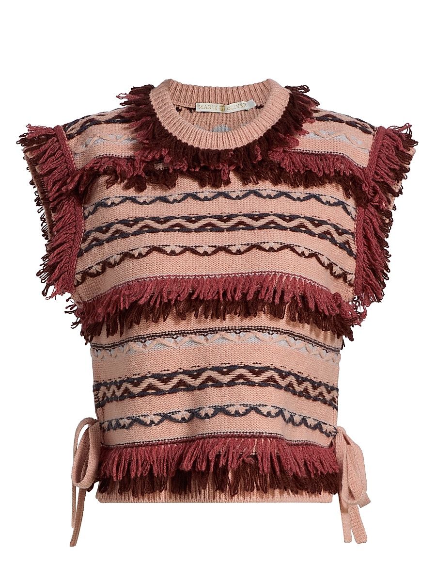 Women's Desmond Wool Fringed Top - Volcanic - Size Medium