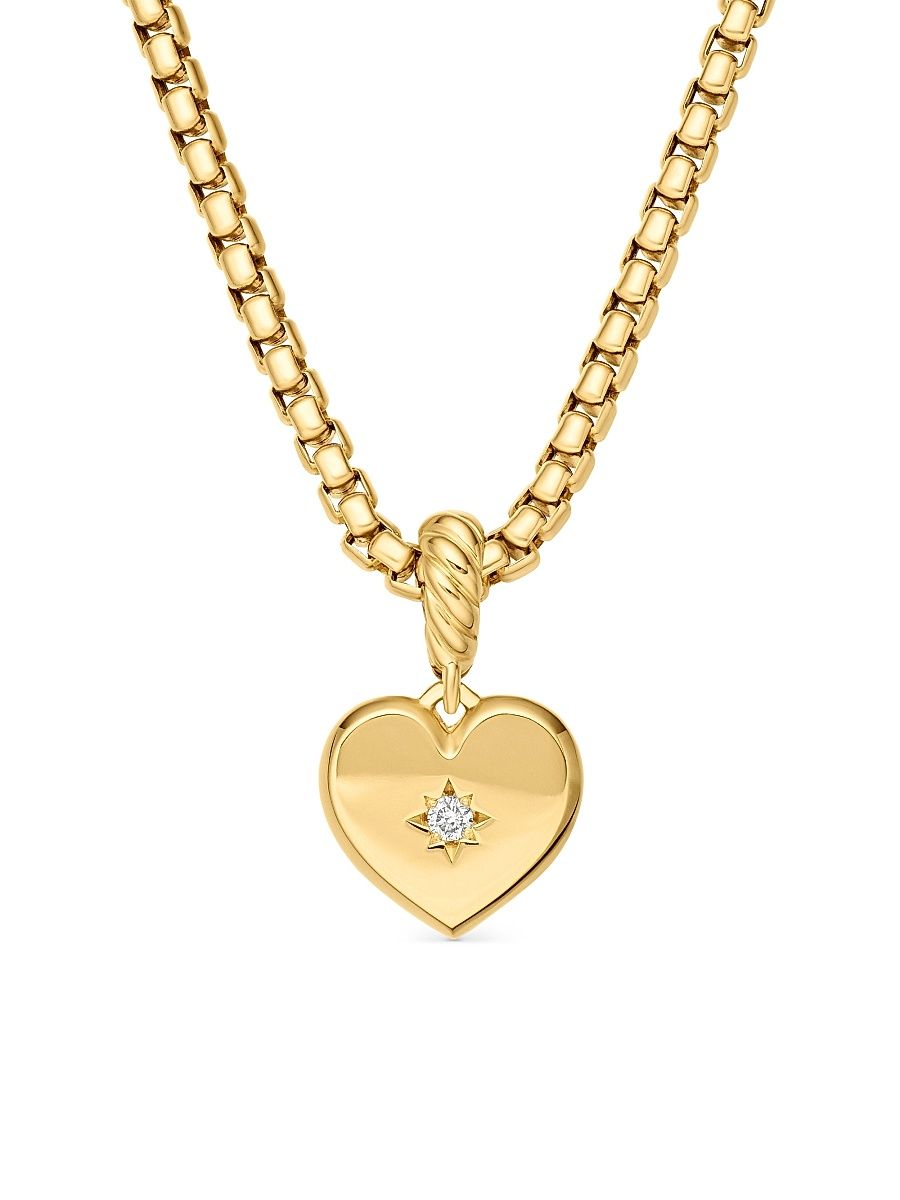 Women's Compass Heart Amulet in 18K Yellow Gold with Center Diamond, 18.8MM - Gold