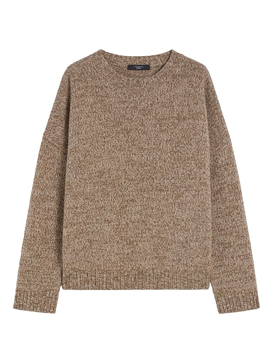 Women's Crewneck Cotton and Wool Knit Jumper - Hazelnut Brown - Size XL