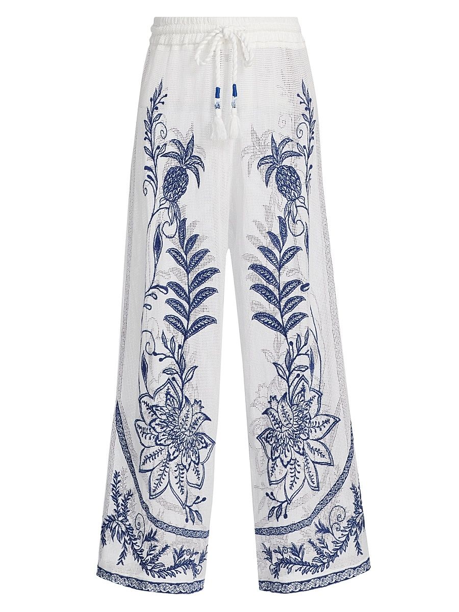 Women's Nina Embroidered Drawstring Mesh Pants - Off White - Size Large