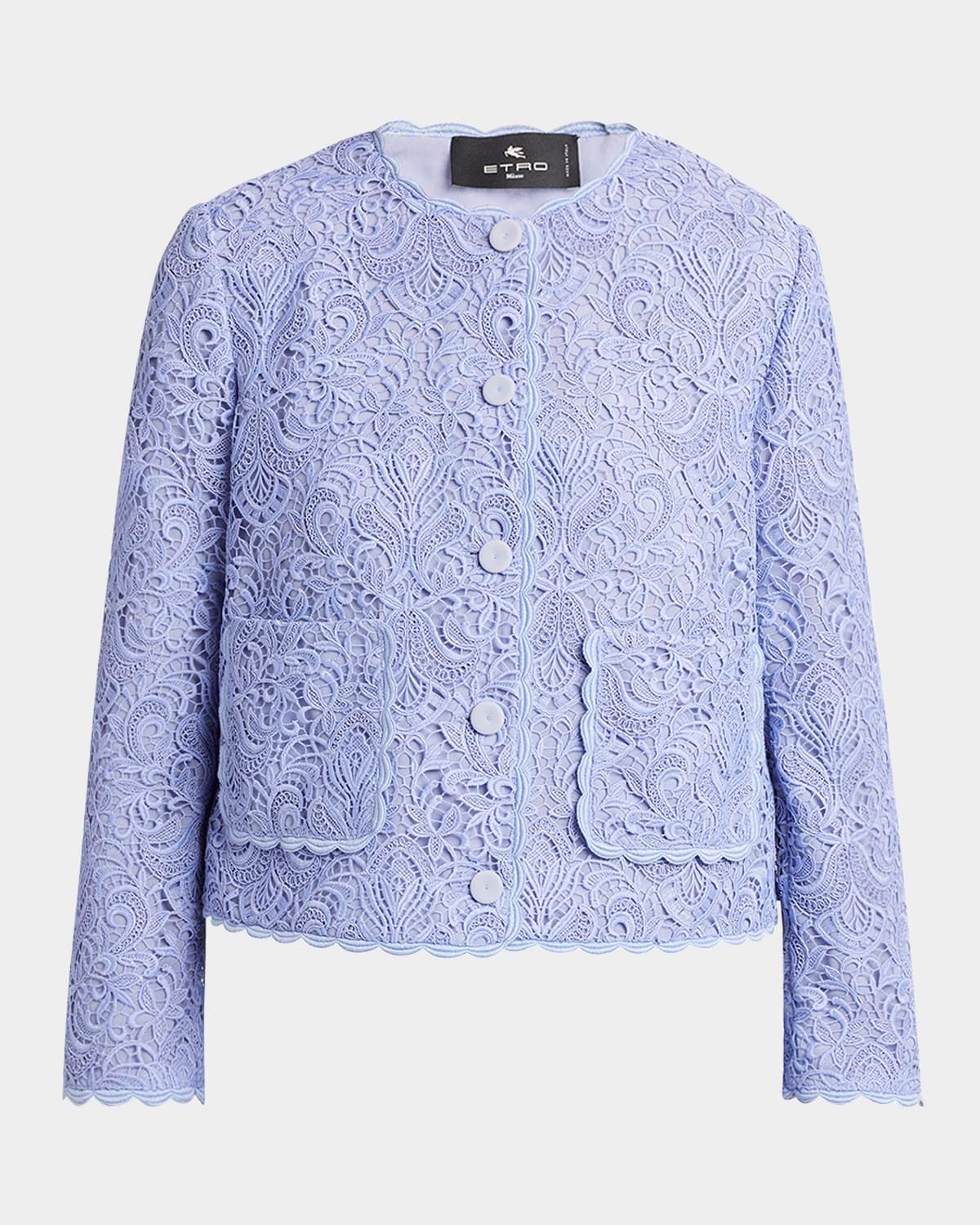 Lace Single-Breasted Crop Jacket