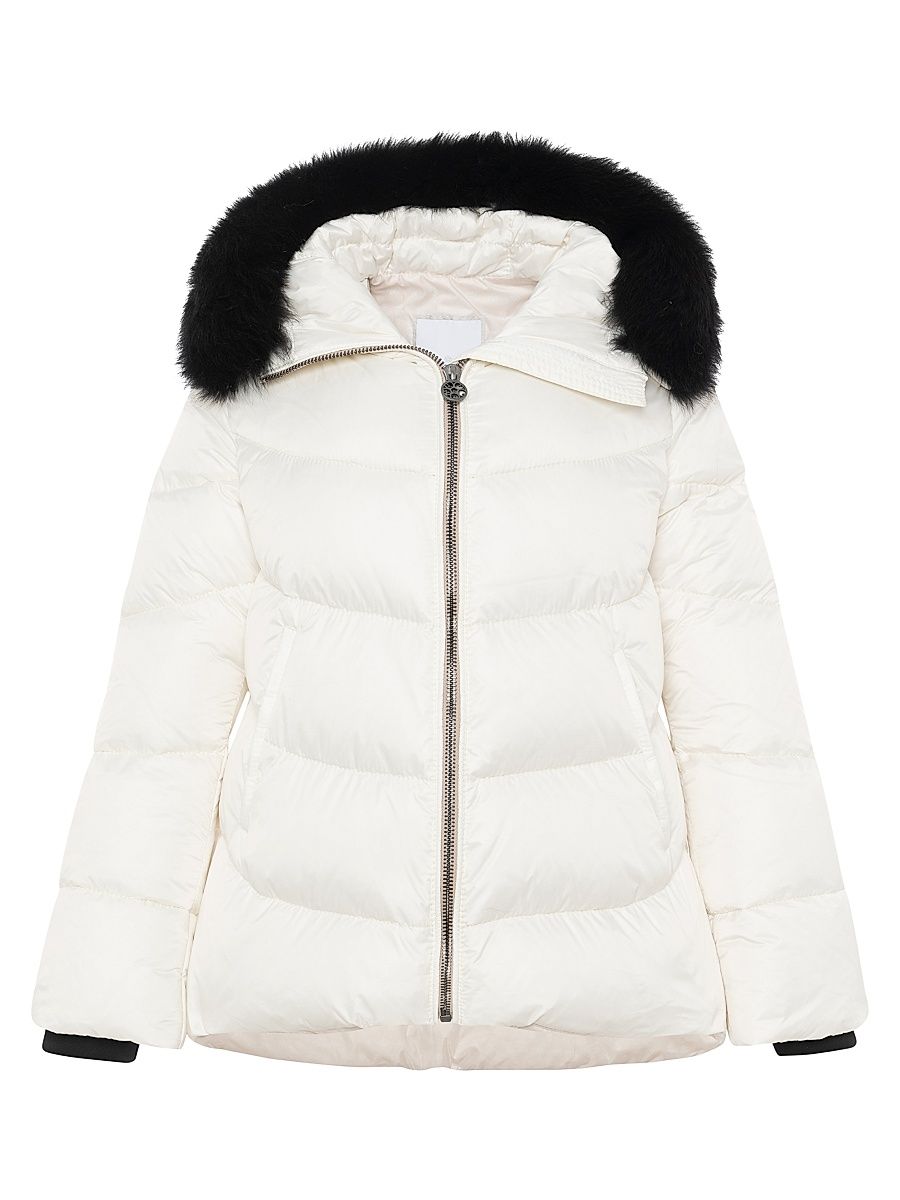 Women's Apres-Ski Jacket with Detachable Toscana Shearling Lamb Hood Trim - Ivory - Size Small