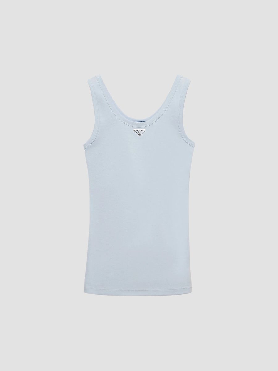 Prada Women's Ribbed Knit Tank Top - Blue - Size 8