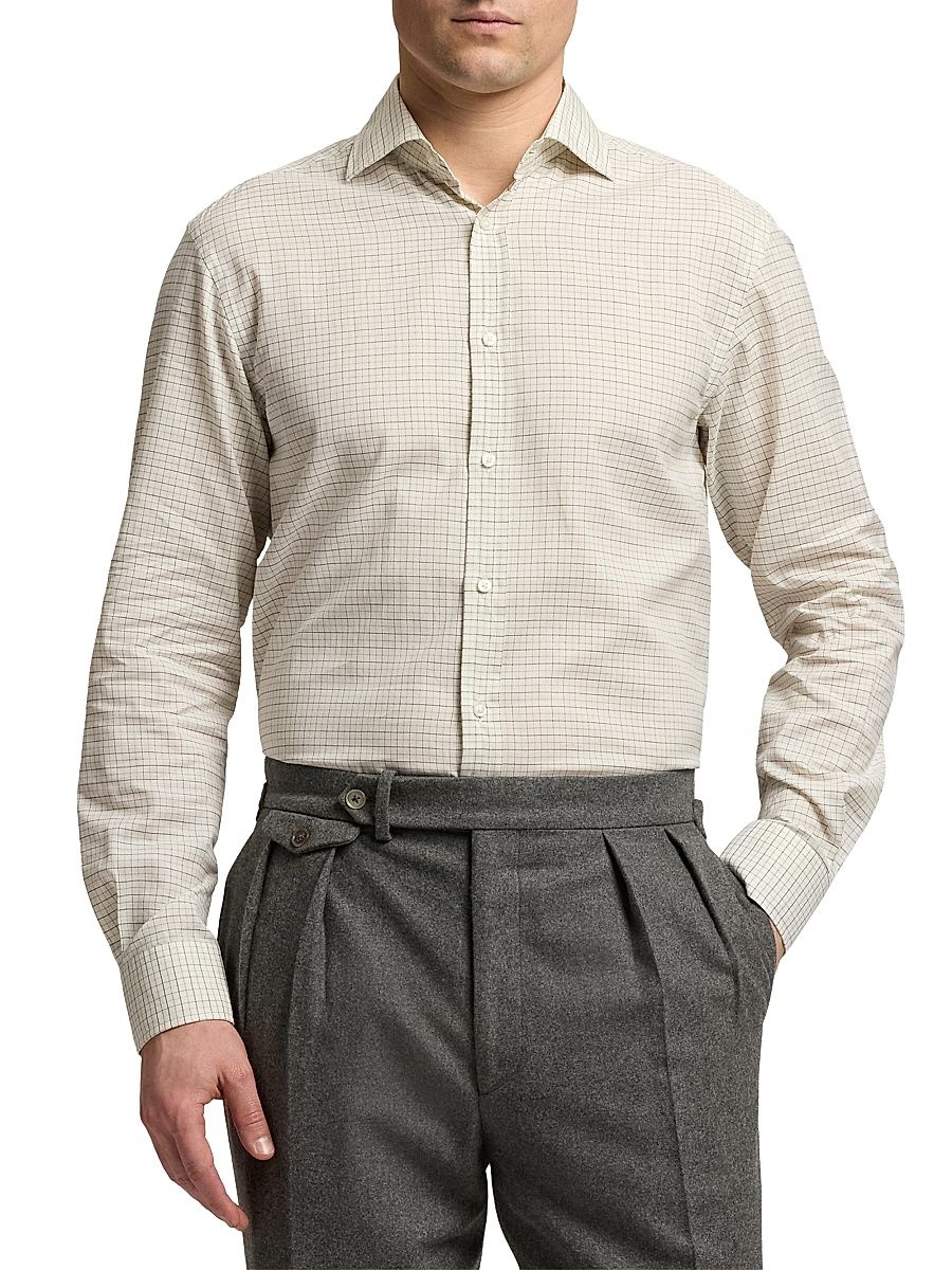 Men's Tattersall Twill Shirt - Cream Grey - Size Medium