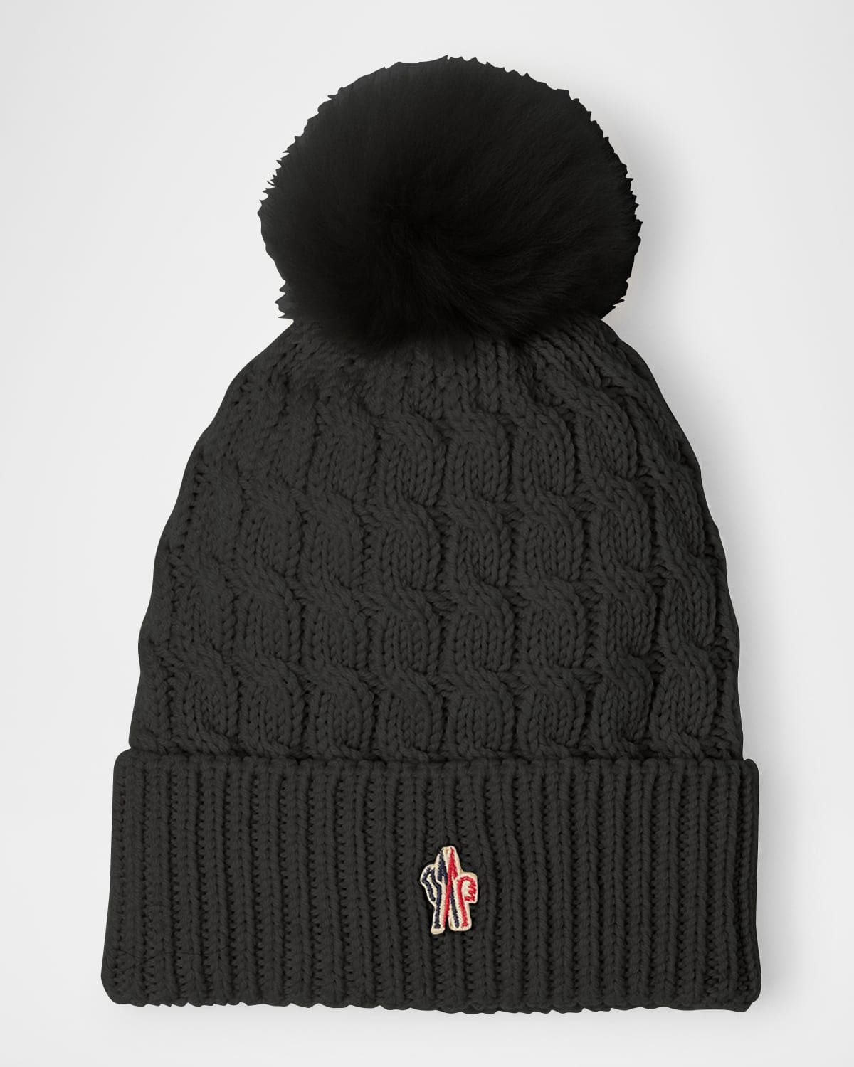 Cable-Knit Beanie with Fur Pom