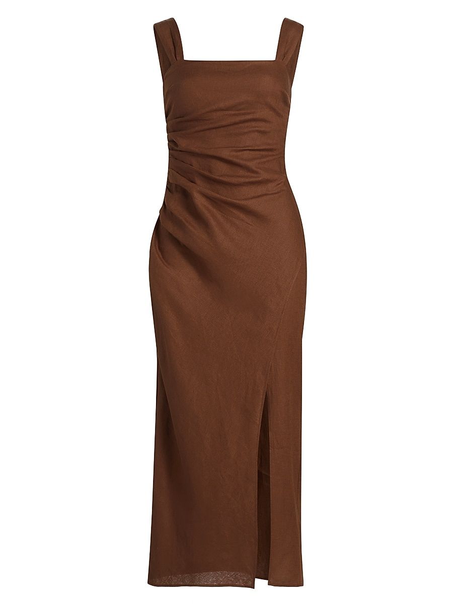 Women's Clemente Linen Midi-Dress - Chocolate Cake - Size 12