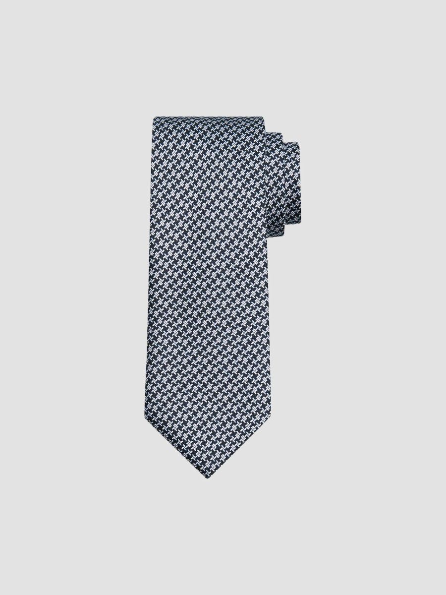 Brioni Men's Micro Geometric Print Silk Tie - Deep Blue