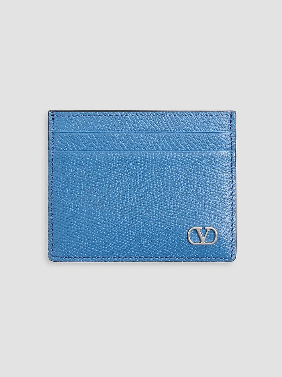 Men's VLogo Signature Cardholder in Grainy Calfskin - Sky Blue