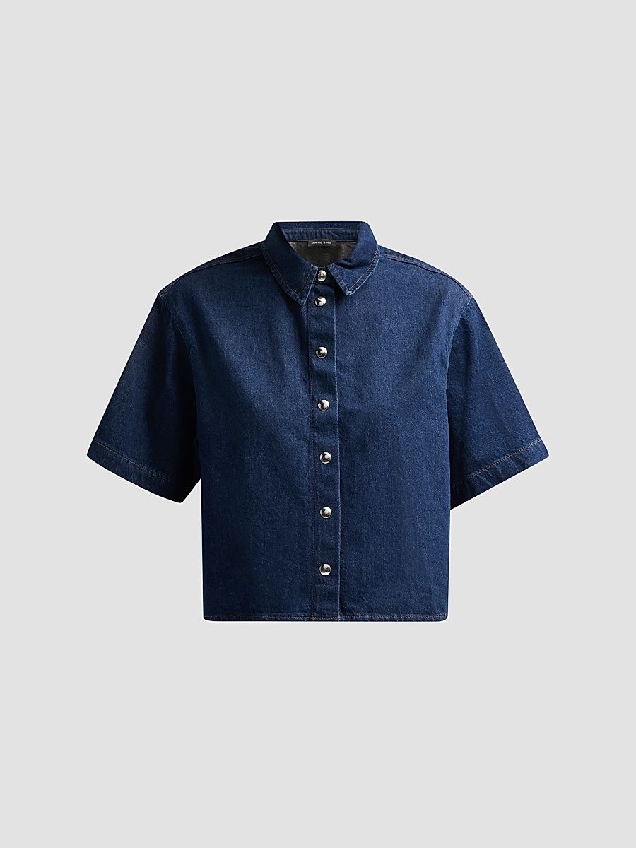 Women's Lincoln Denim Crop Shirt - Dark Blue - Size XS