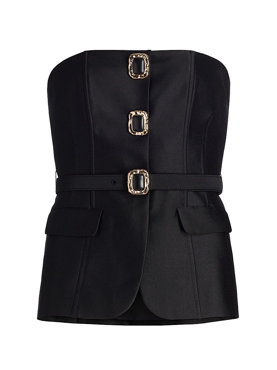 Women's Taffeta Belted Strapless Top - Black - Size 12