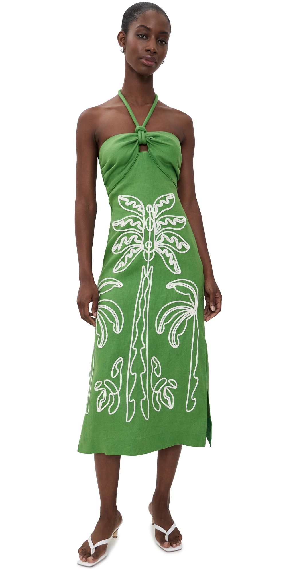 FARM Rio Palm Tree Midi Dress Green Palm Tree S