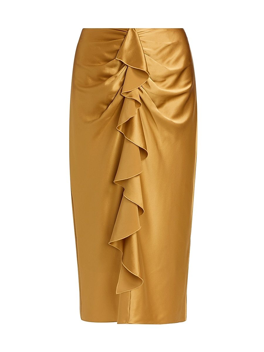 Women's Cynthia Silk Midi-Skirt - Honey Clove - Size 0