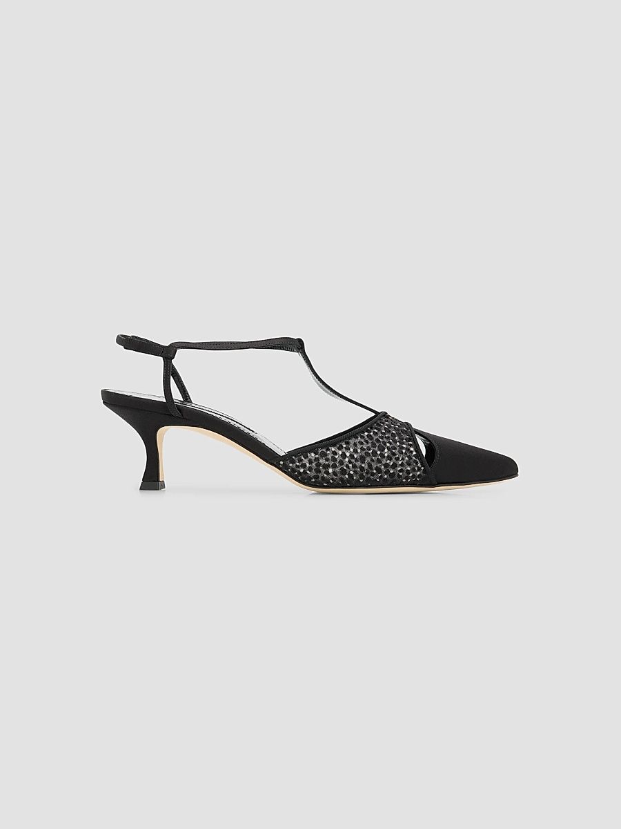 Manolo Blahnik Women's Turgimodla Embellished Satin T-Strap Pumps - Black - Size 11.5