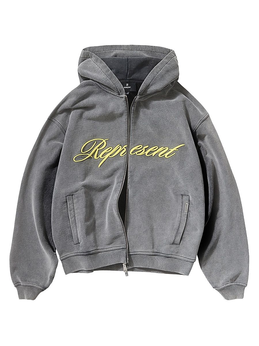 Men's Script Logo Cotton Zip-Front Hoodie - After Dark - Size XL