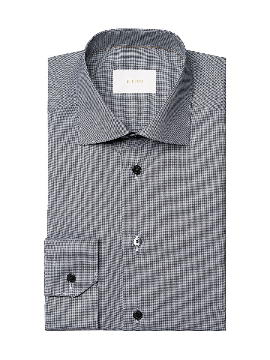 Men's Contemporary-Fit Textured Cotton Piqué Shirt - Blue - Size 17.5
