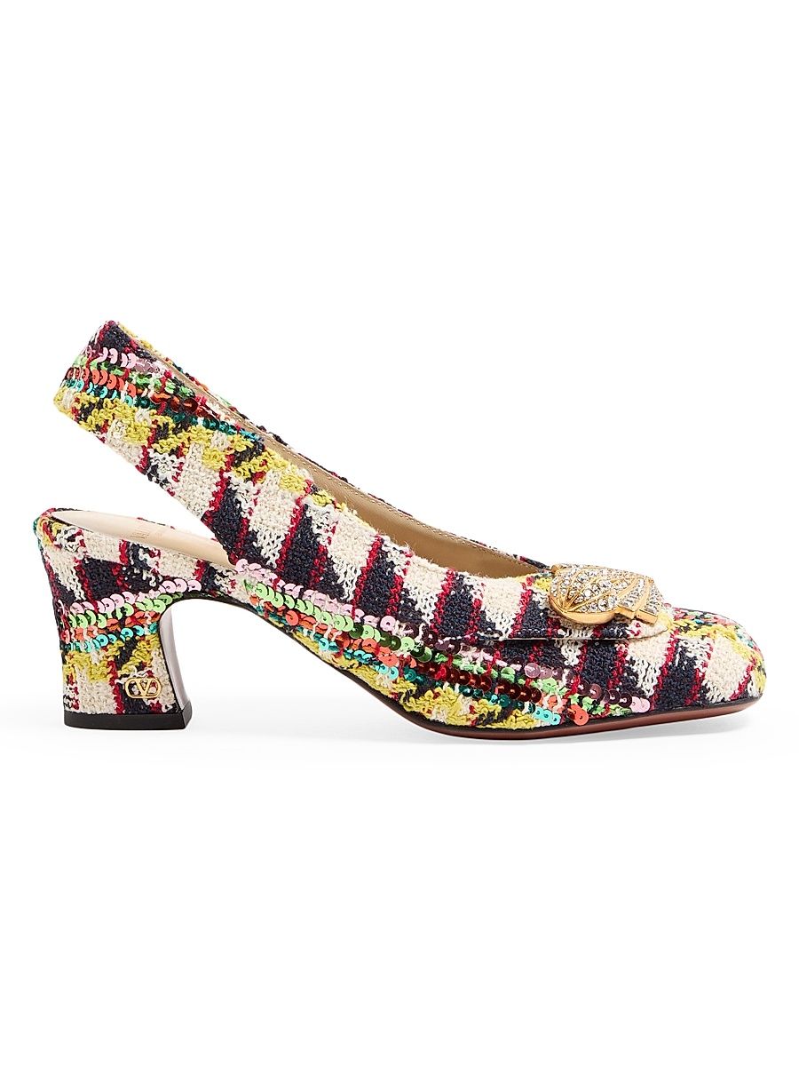 Women's Adamantine Slingback 60MM Pumps in Tweed - Multicolour Butter - Size 5