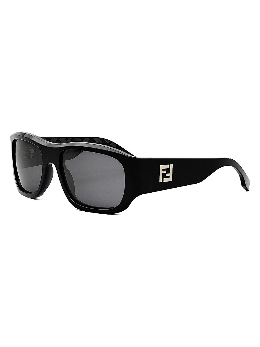 Men's FF Squared 56MM Rectangular Sunglasses - Shiny Black Smoke