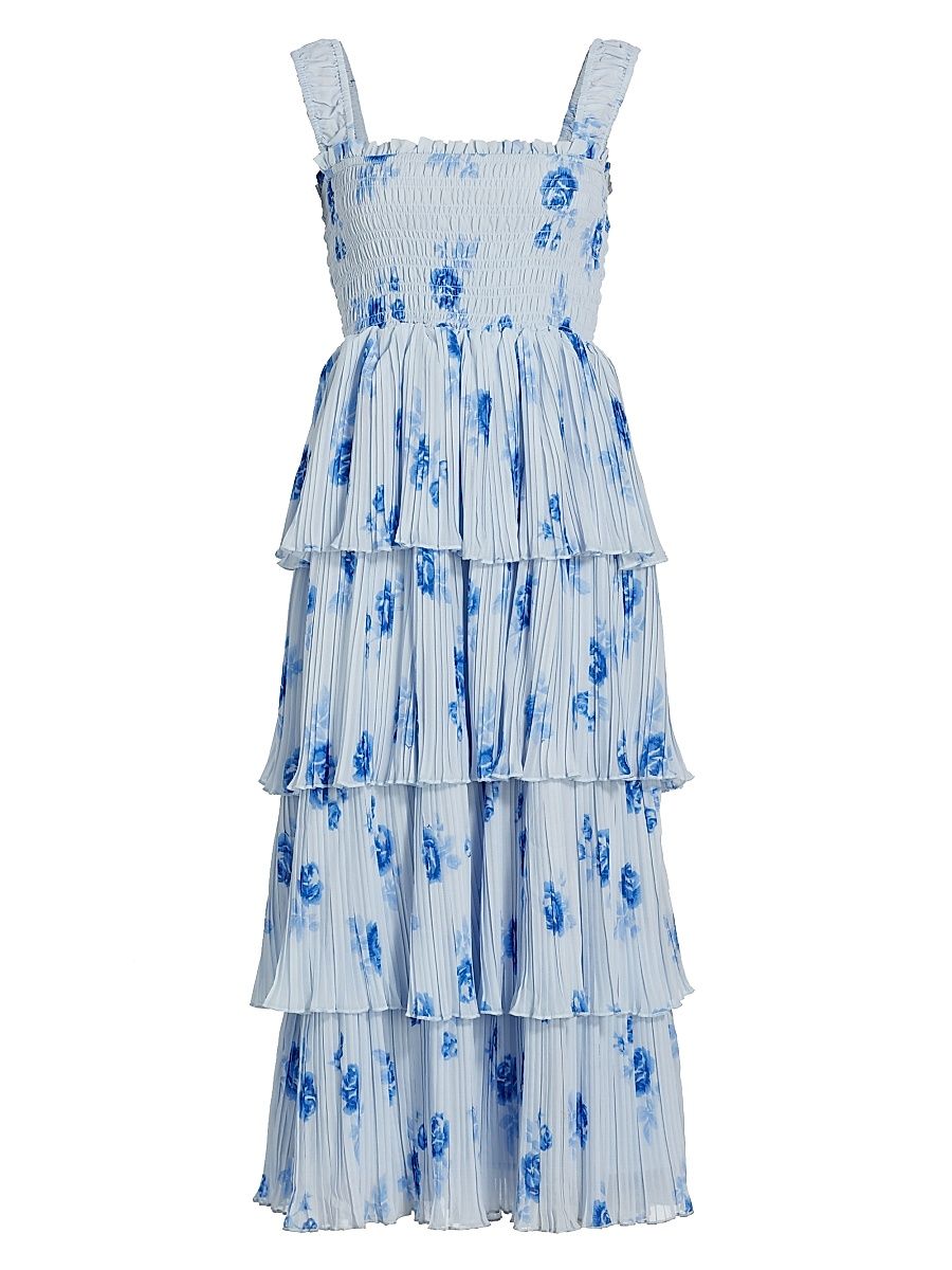 Women's Floral Pleated Georgette Midi-Dress - Heather - Size 10