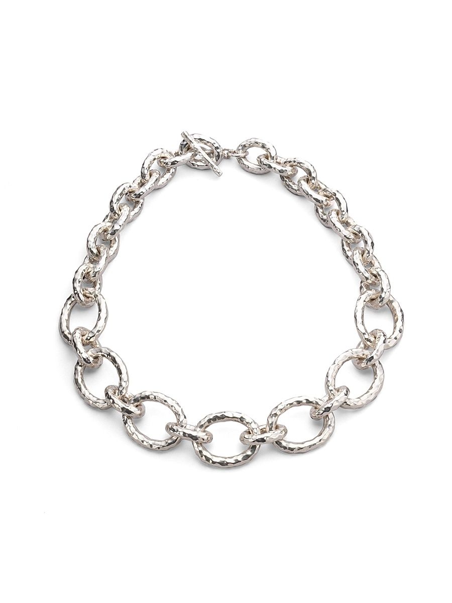 Women's Classico Short Sterling Silver Hammered Bastille Chunky Link Necklace - Silver