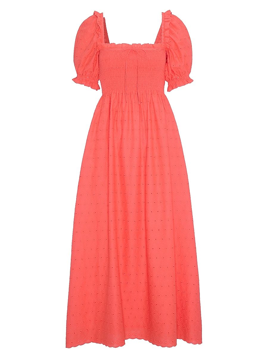 Women's The Scarlett Midi Nap Dress - Coral Daisy Broderie - Size XXXL