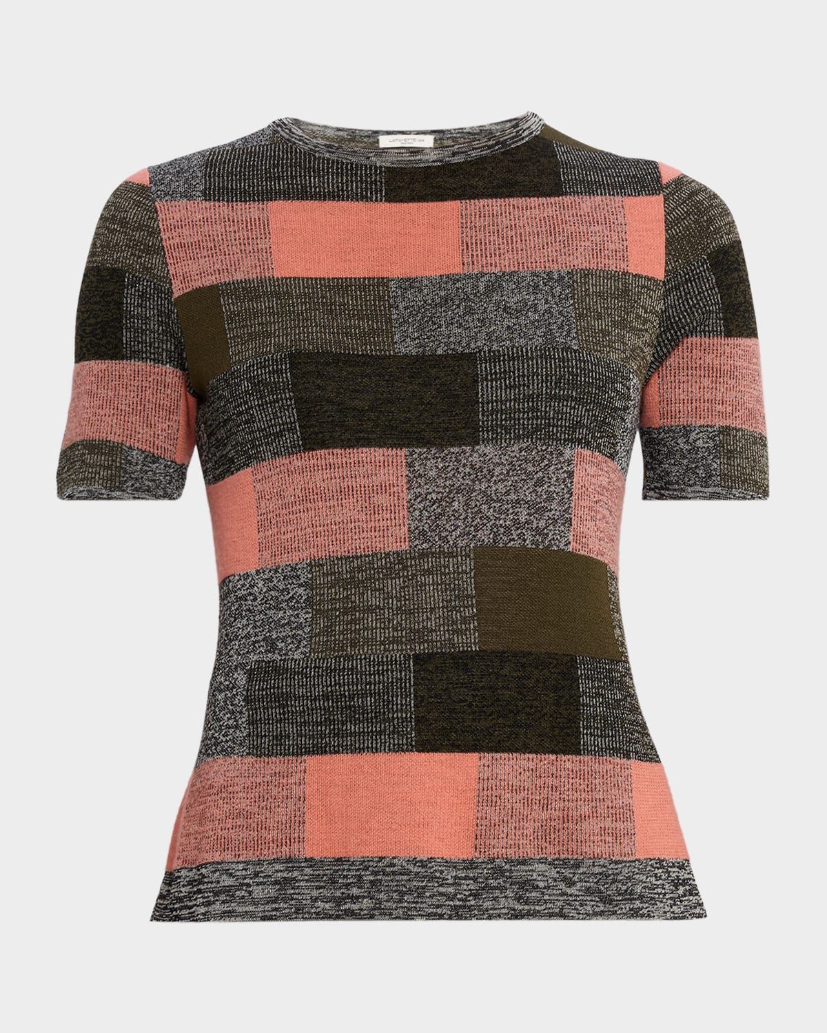Colorblock Marled Check Jacquard Knit Sweater