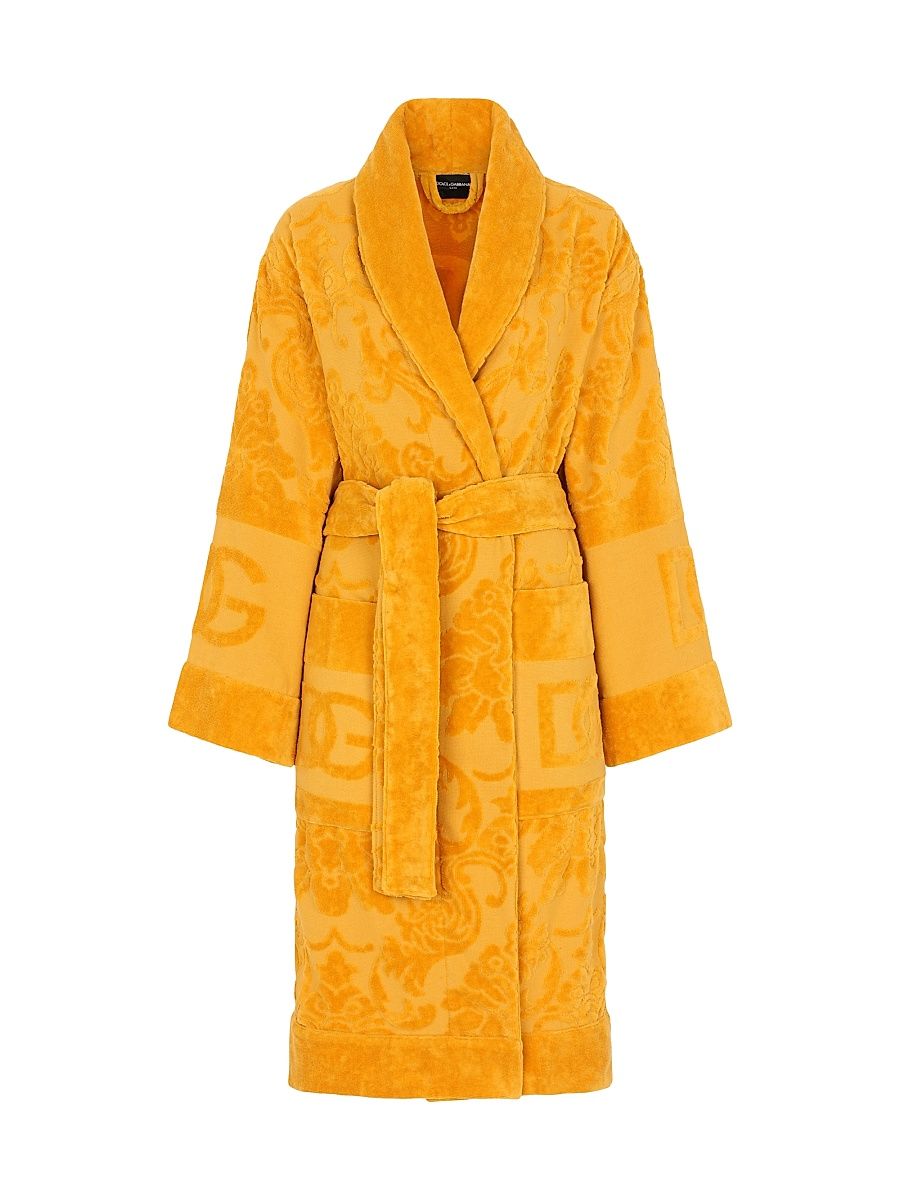 Men's Jacquard Logo Bath Robe - Yellow - Size XXL