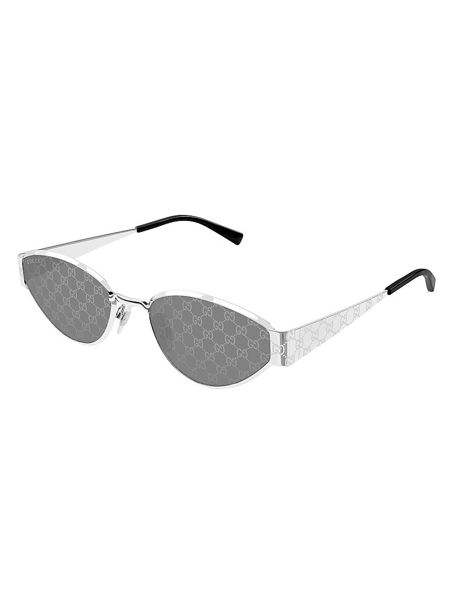 Women's GG Logo Print 55MM Geometric Metal Sunglasses - Silver Grey
