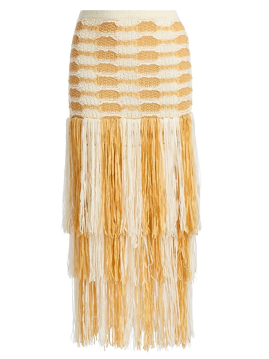 Women's Giulietta Fringe Midi-Skirt - Beach - Size Large