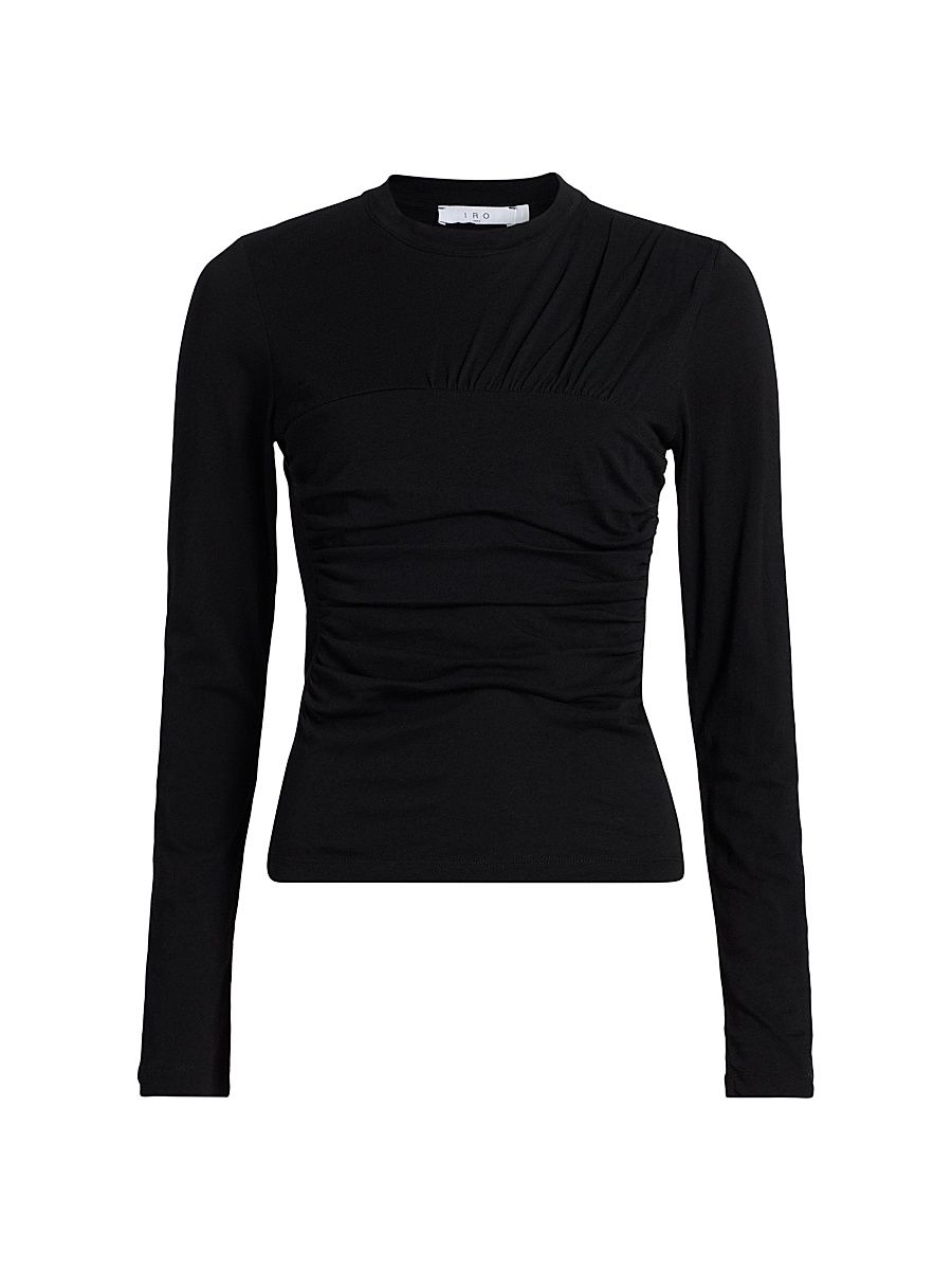Women's Carole Ruched Long Sleeve Top - Black - Size Large